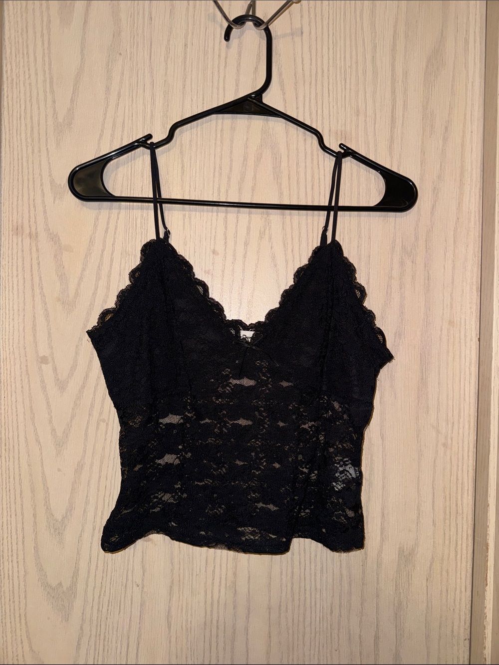 Lace Scallop Trim Black Cami Tank Top - Women's